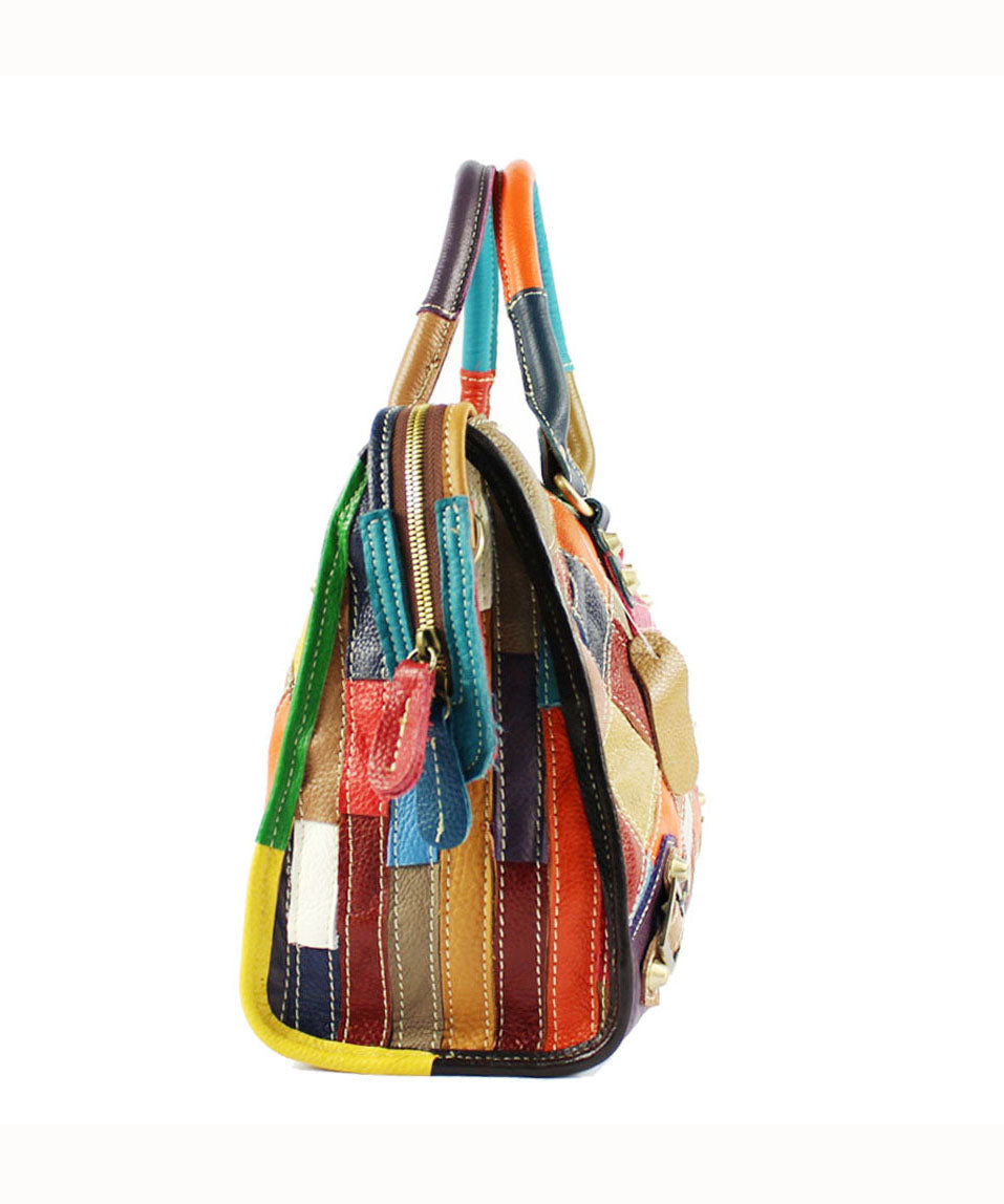 Gravina™ - Elegante draagtas van patchwork kalfsleer met ritssluiting en colourblock-studs