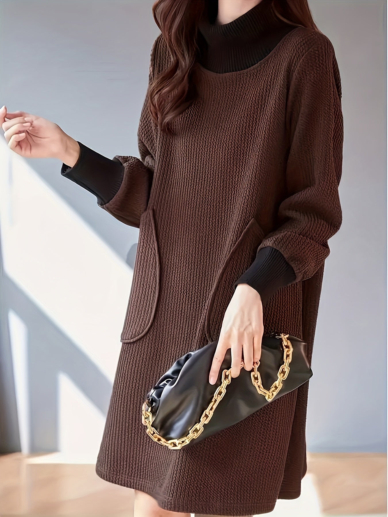 Lydie™ - Chique Midi-jurk met Hoge Kraag en Raglanmouwen