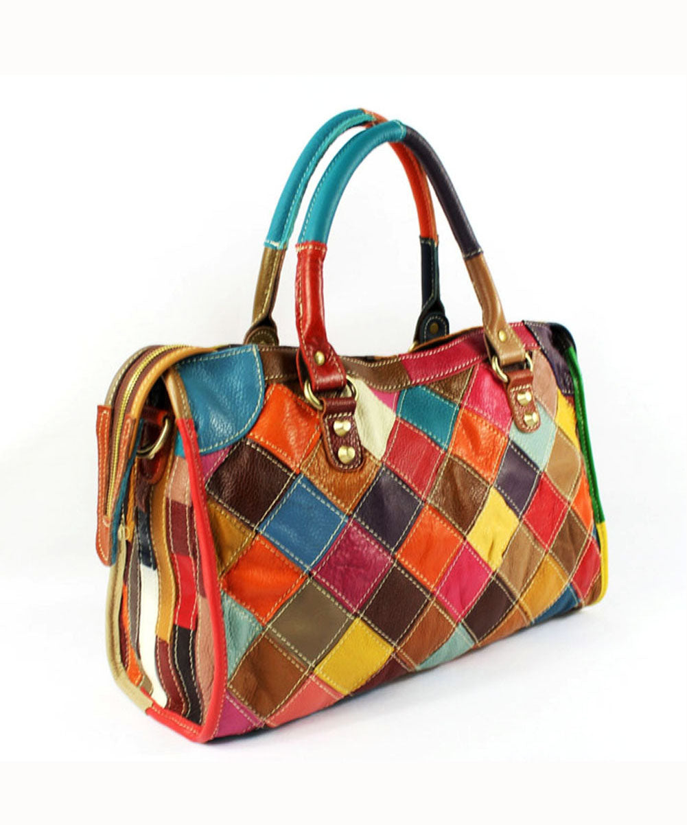 Gravina™ - Elegante draagtas van patchwork kalfsleer met ritssluiting en colourblock-studs