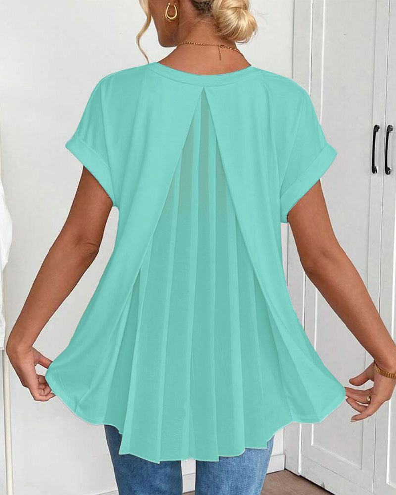 Estella™ - T-shirt met korte mouwen effen kleur patchwork