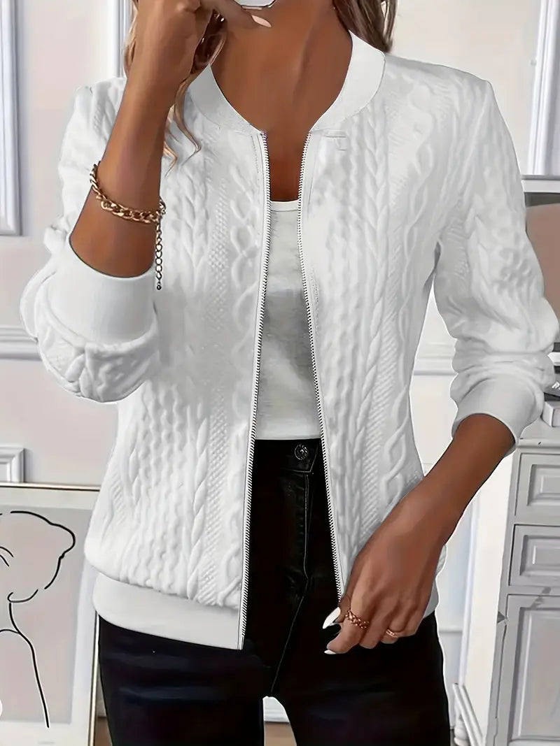 Elanisse™ - Casual damesjas met baseballkraag, ritssluiting, gestructureerde stof