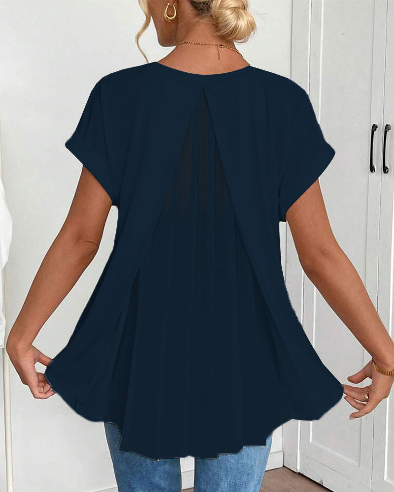 Estella™ - T-shirt met korte mouwen effen kleur patchwork