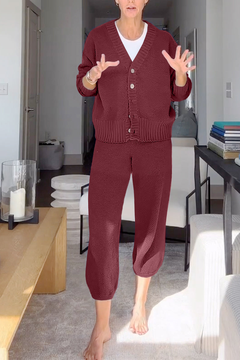 Marielle™ - Casual dames set met V-hals en wafelstructuur