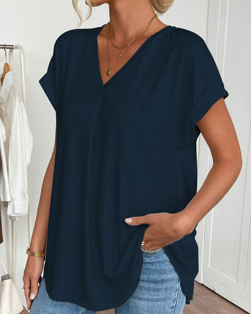 Estella™ - T-shirt met korte mouwen effen kleur patchwork