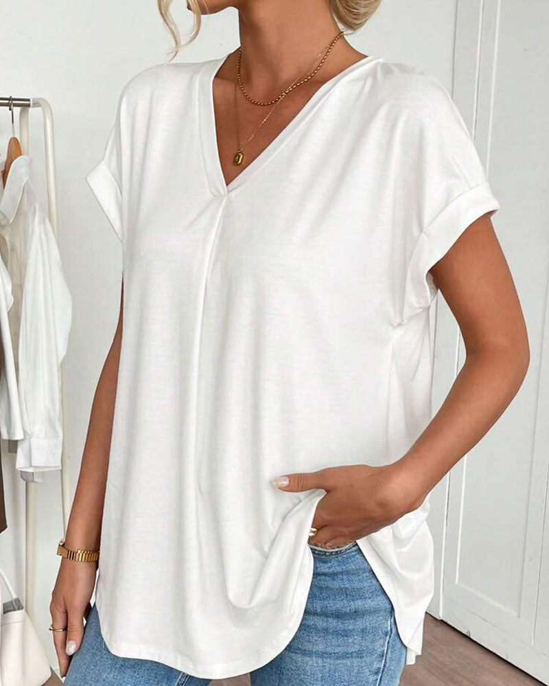 Estella™ - T-shirt met korte mouwen effen kleur patchwork