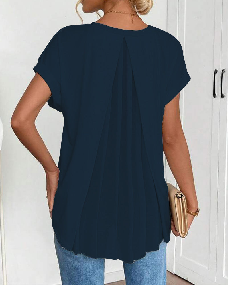 Estella™ - T-shirt met korte mouwen effen kleur patchwork