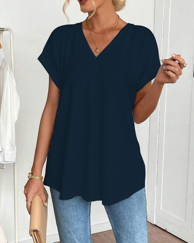Estella™ - T-shirt met korte mouwen effen kleur patchwork