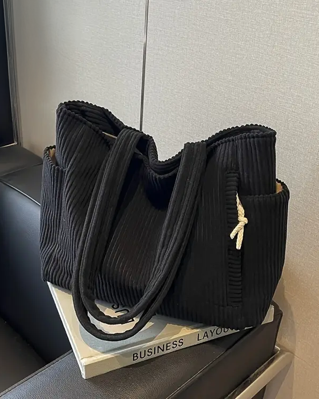 Gisara™ - Geribde tote bag met koorddetail