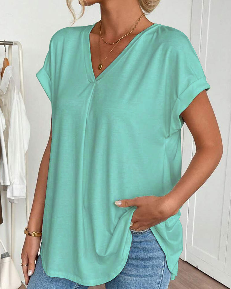 Estella™ - T-shirt met korte mouwen effen kleur patchwork