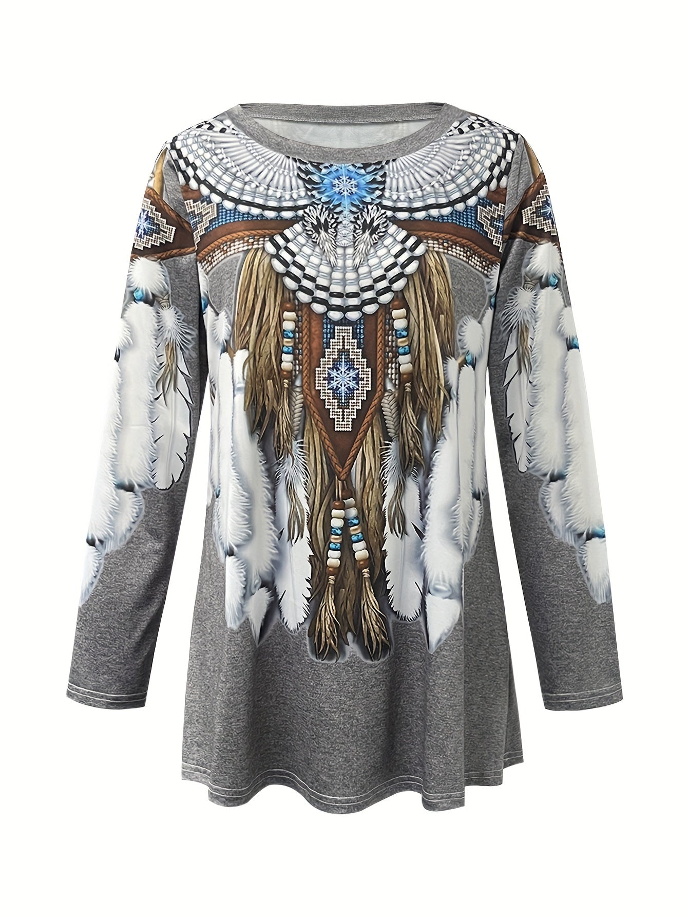 Joelene™ - Longsleeve T-shirt met vintage etnische print