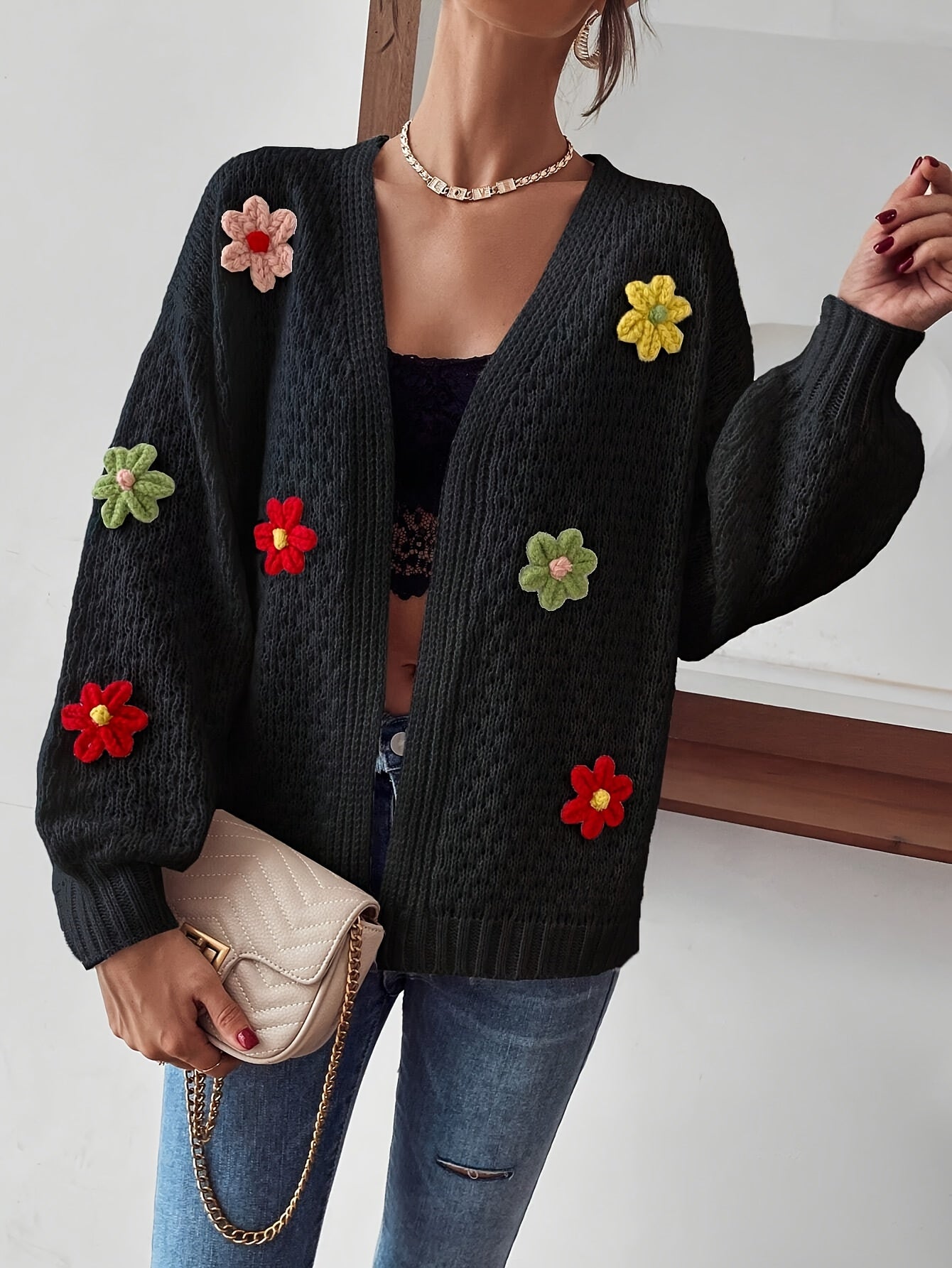 Risette™ - Gebreid gebloemd vest