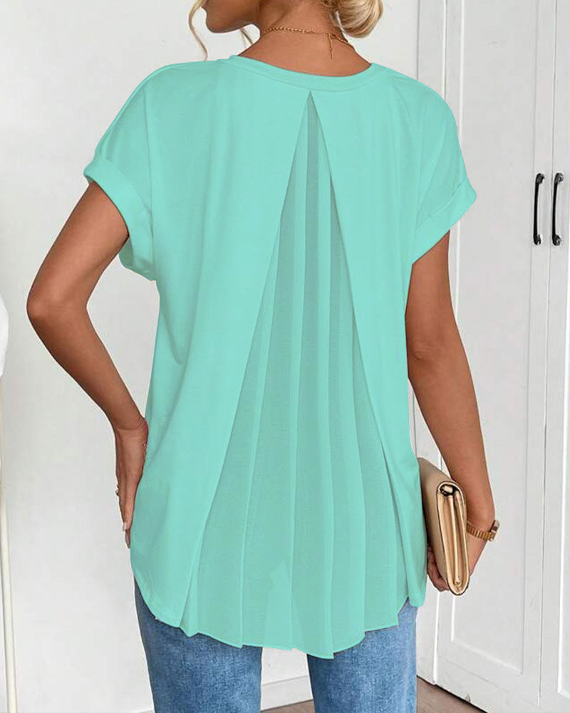 Estella™ - T-shirt met korte mouwen effen kleur patchwork