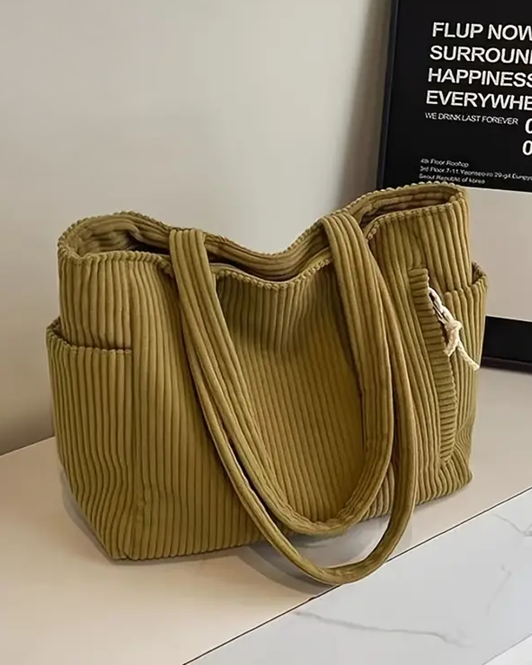 Gisara™ - Geribde tote bag met koorddetail