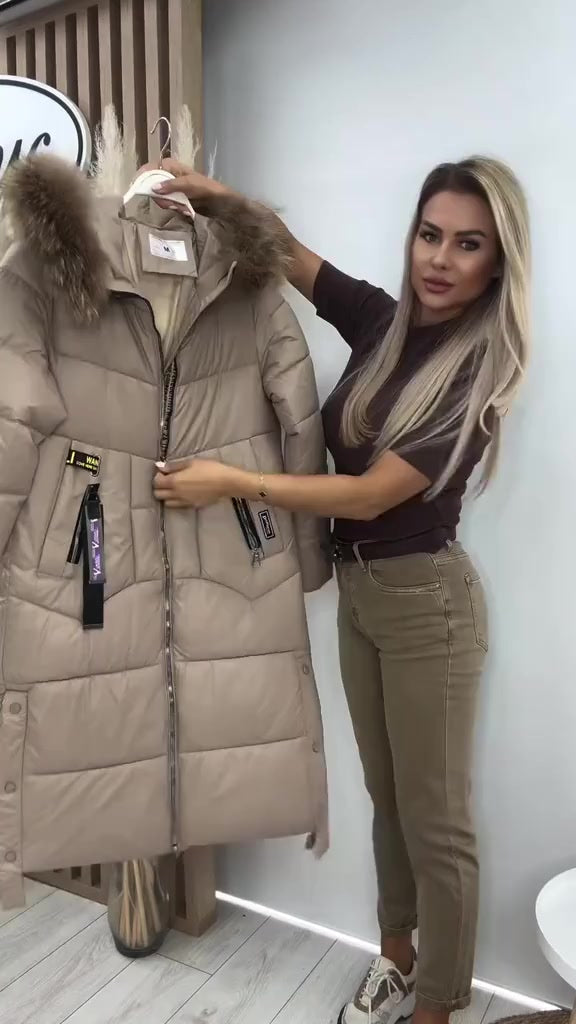 Elysavine - Lange Winterjas met Bontkraag