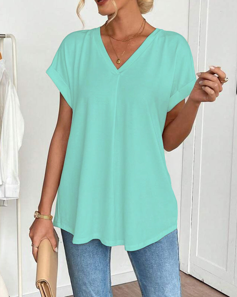 Estella™ - T-shirt met korte mouwen effen kleur patchwork