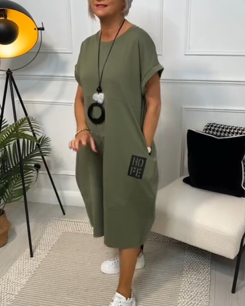 Marie™ - Casual jurk met korte mouwen en letterprint