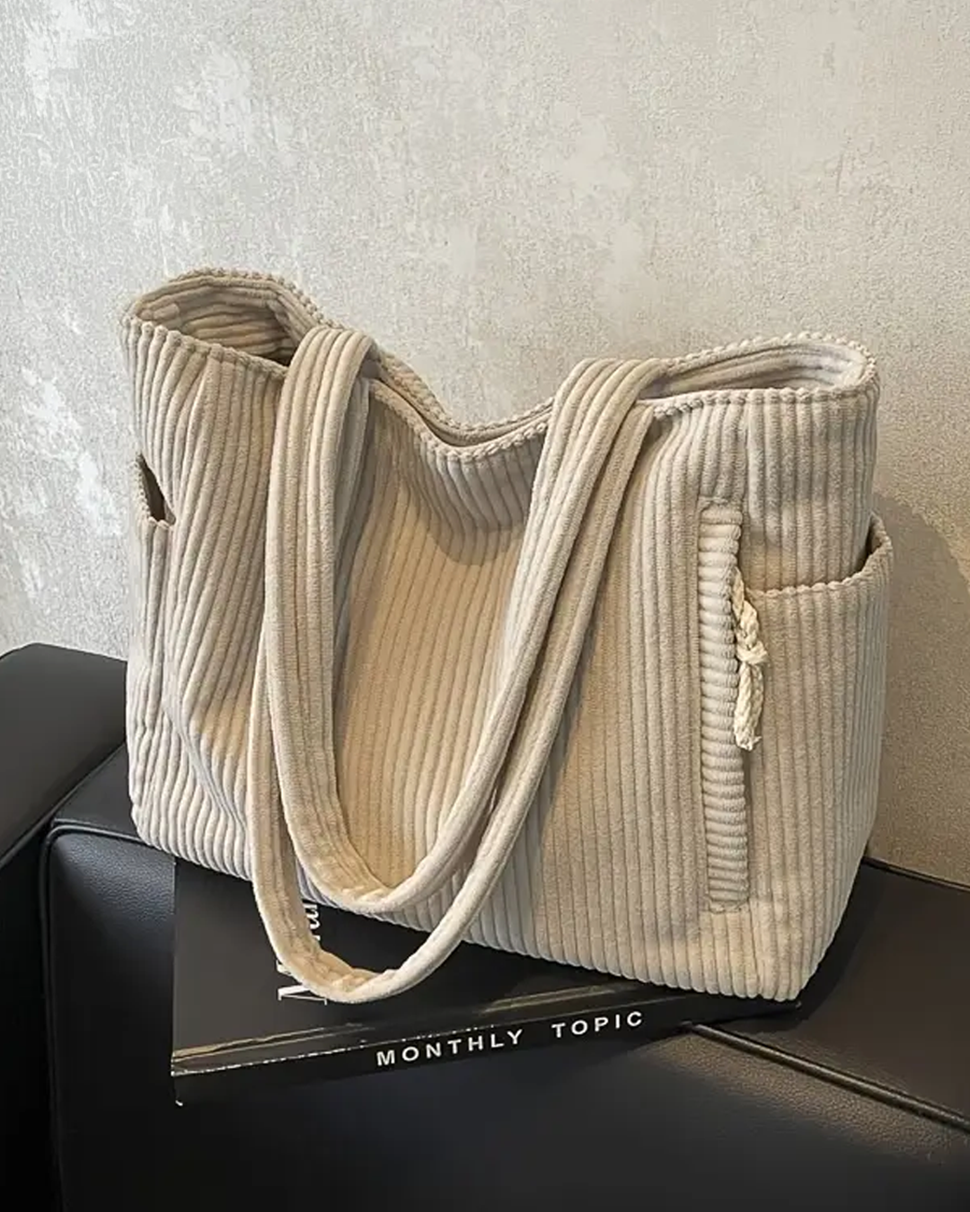Gisara™ - Geribde tote bag met koorddetail