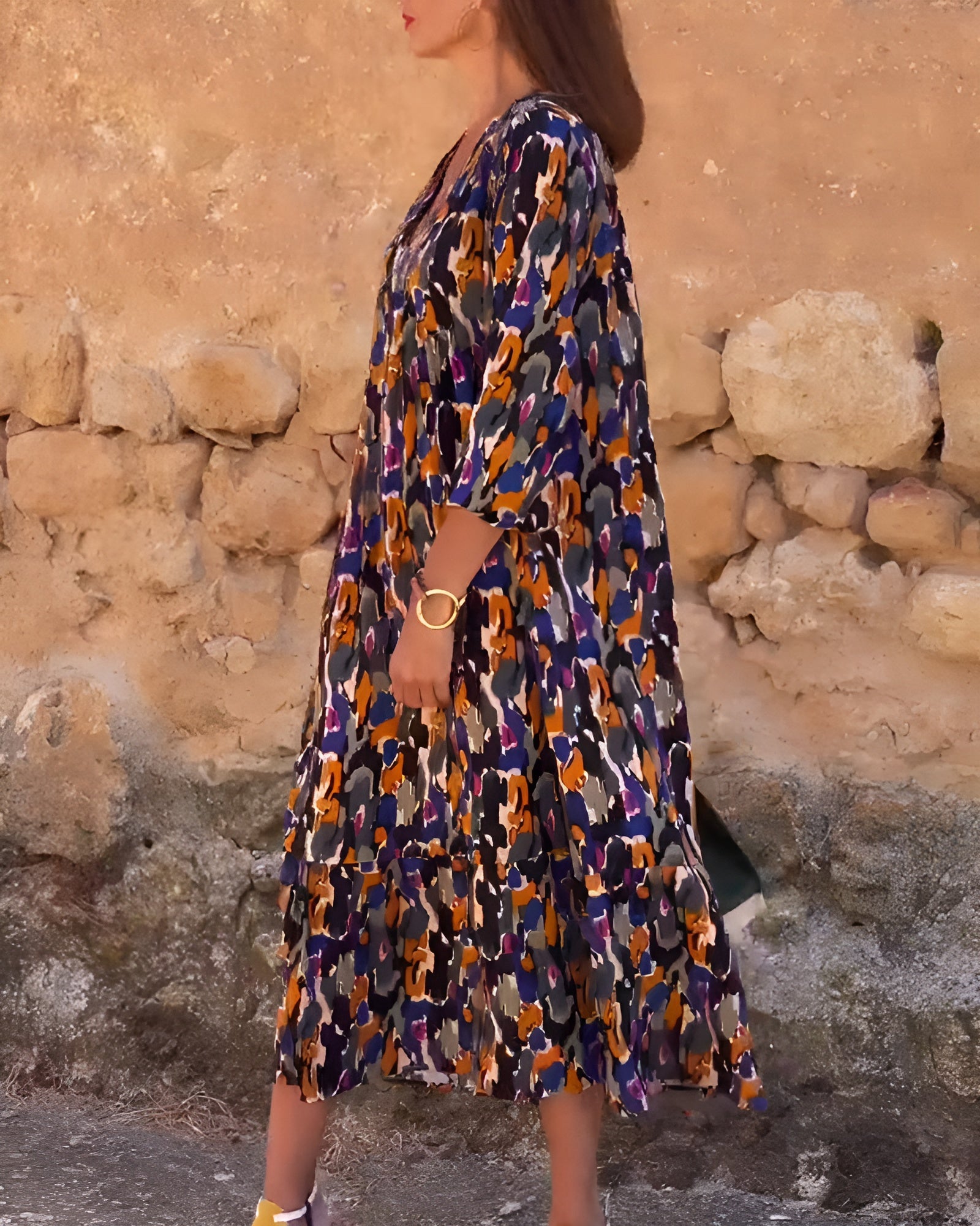 Lorina™ - V-hals jurk met retroprint