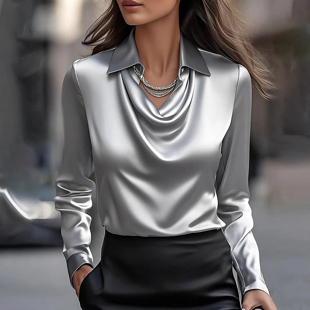 Laureline™ - Glimmende Blouse met Geplooide Kraag - Chic & Tijdloos