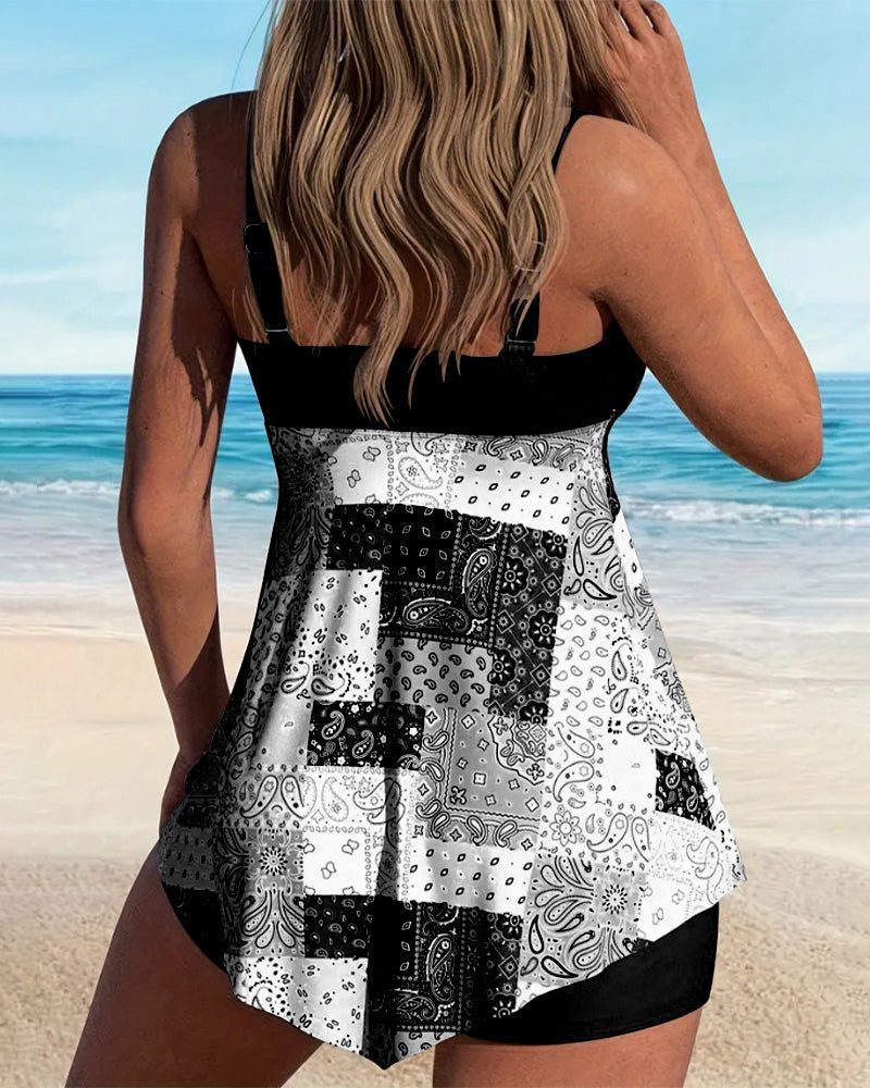 Louna™ - Tweedelige Patroon Tankini met Strapless Top en Korte Broek
