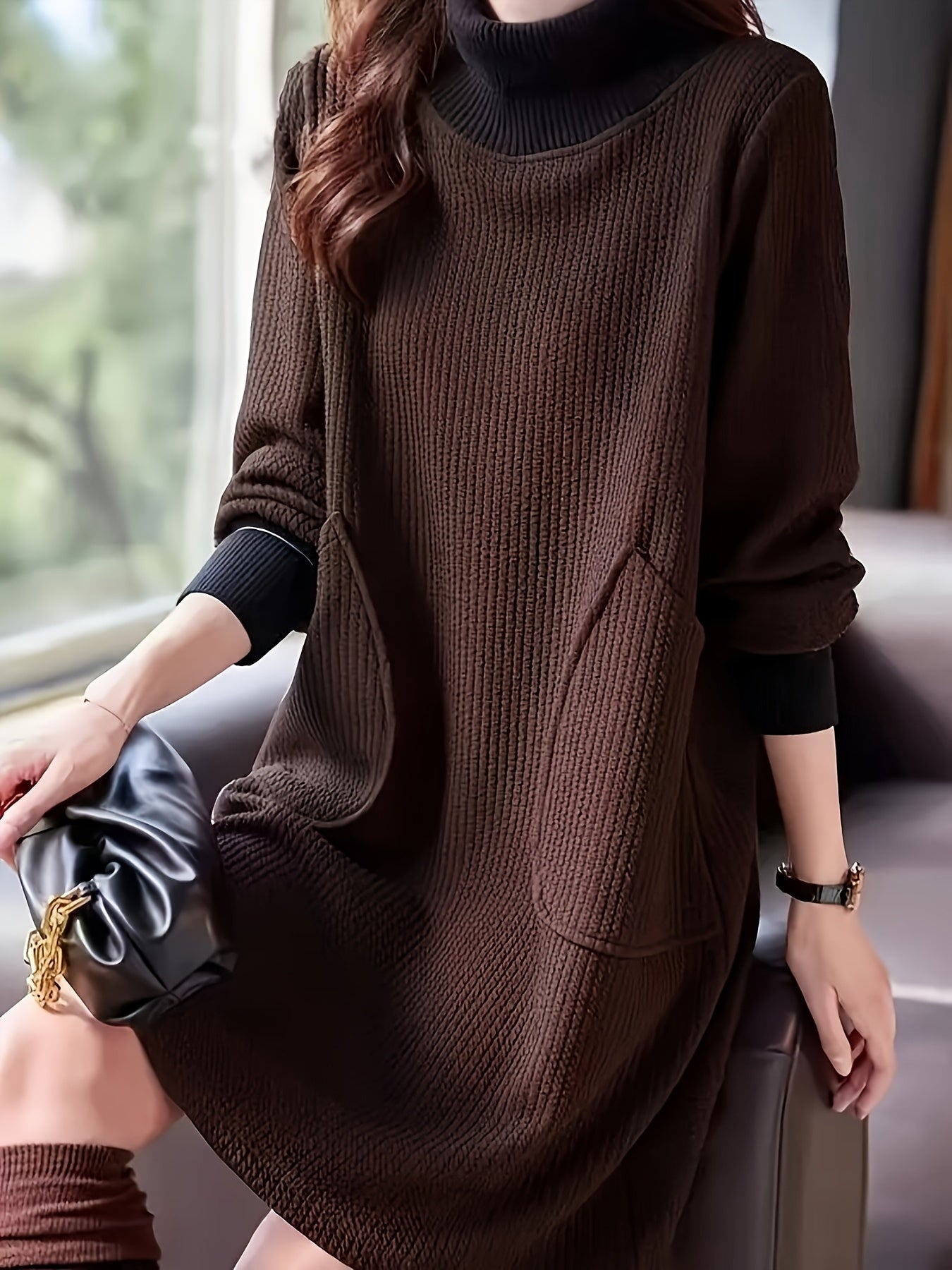 Lydie™ - Chique Midi-jurk met Hoge Kraag en Raglanmouwen