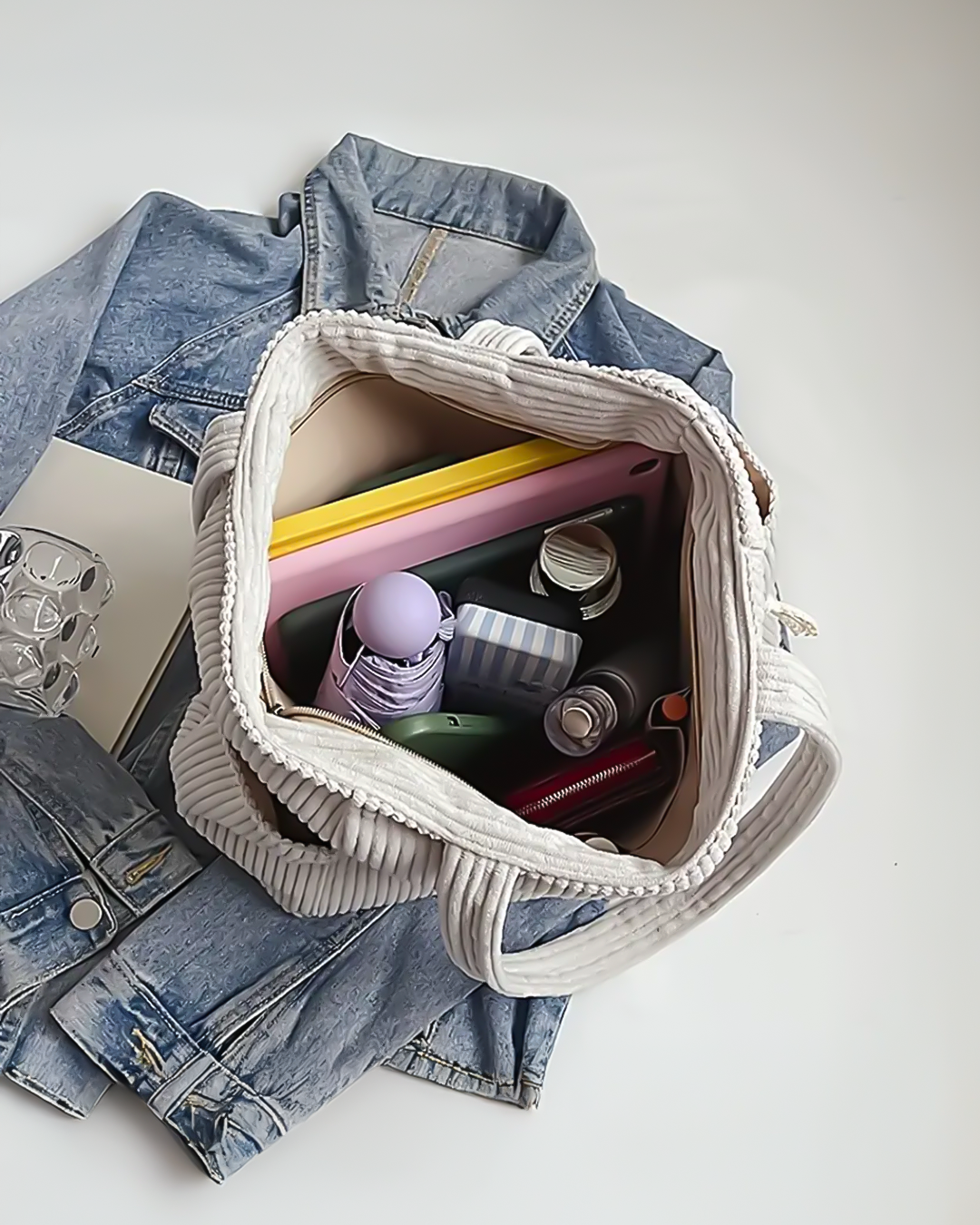 Gisara™ - Geribde tote bag met koorddetail