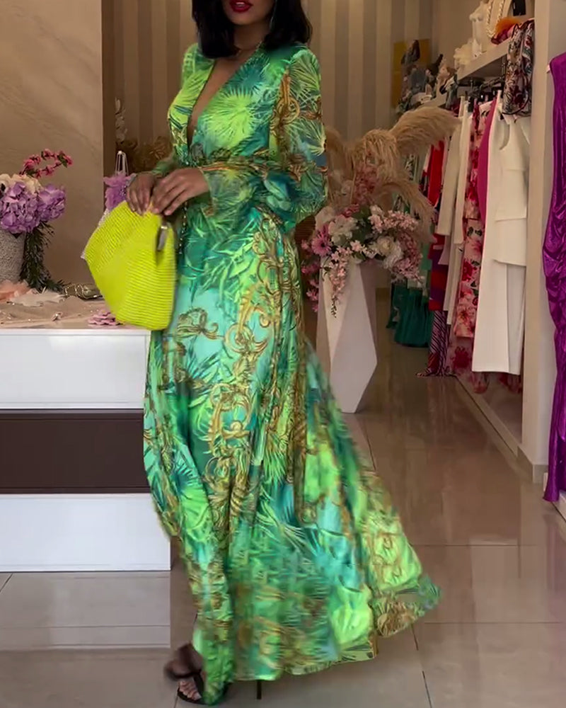 Aceline™ - Elegante Bedrukte Maxi Dress met Empire Taille