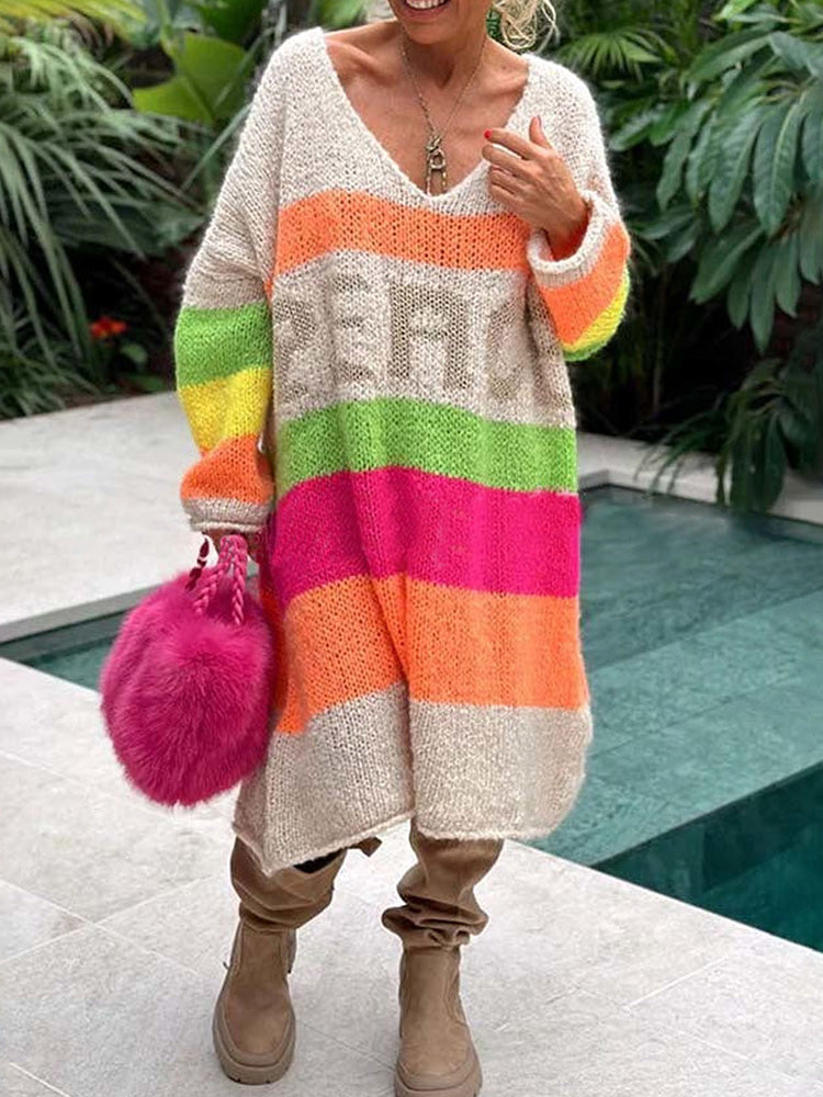 Elviana™ - Colour Block Kasjmier Sweater Jurk