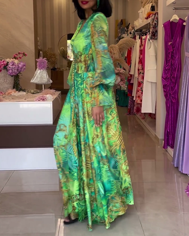 Aceline™ - Elegante Bedrukte Maxi Dress met Empire Taille