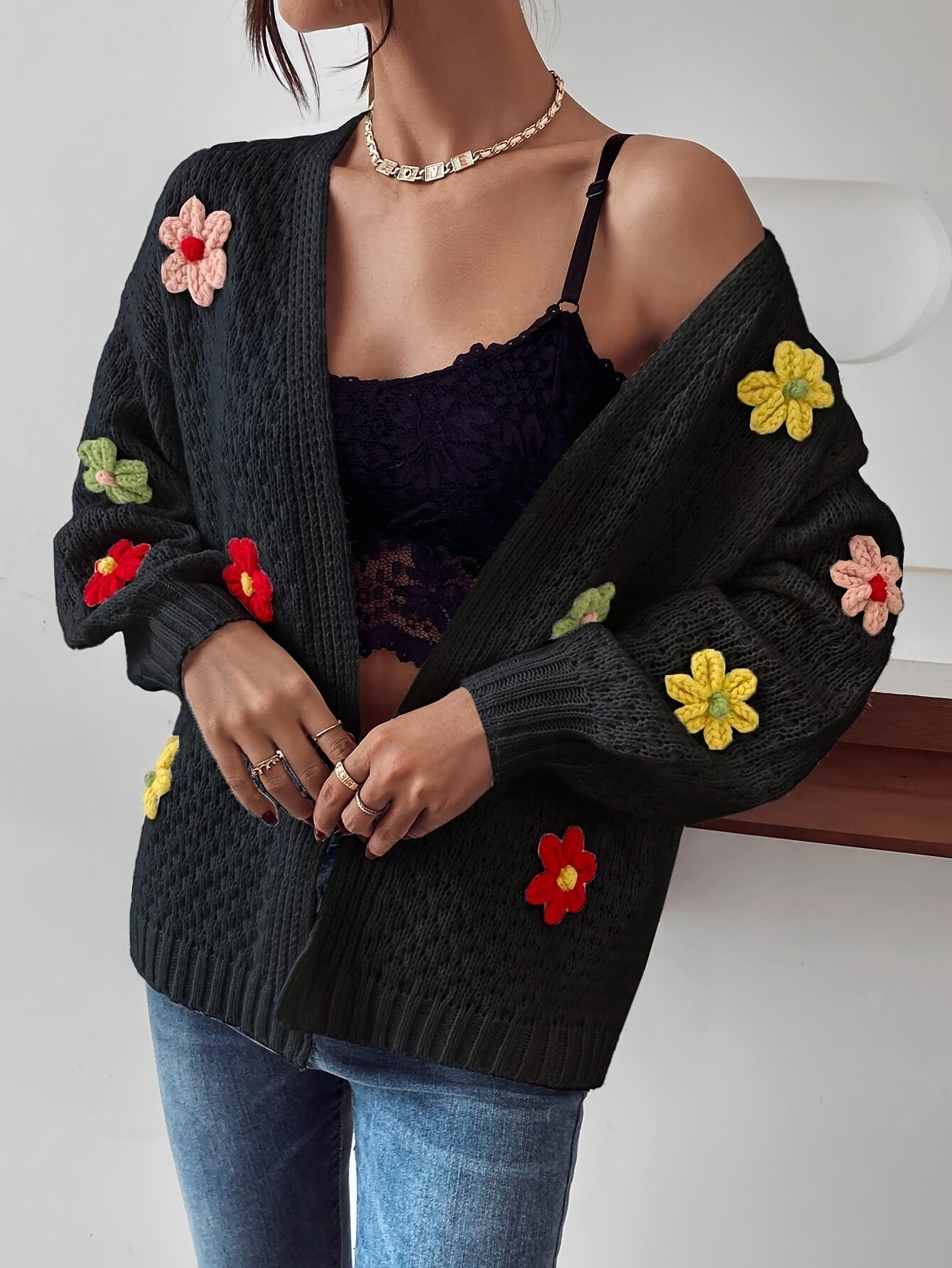 Risette™ - Gebreid gebloemd vest