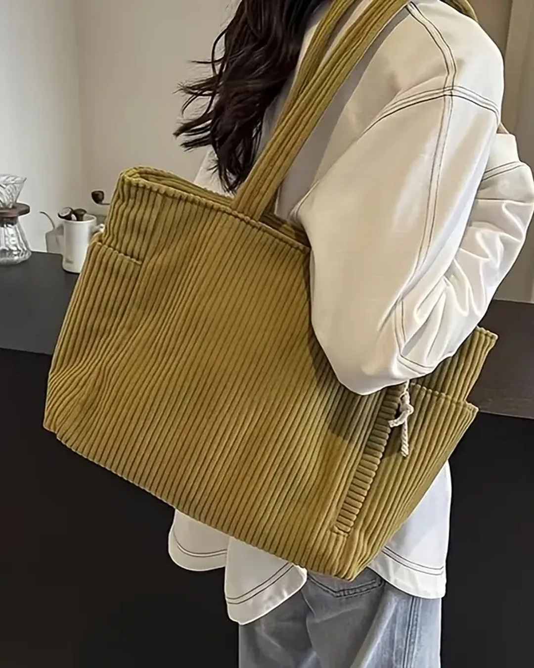 Gisara™ - Geribde tote bag met koorddetail