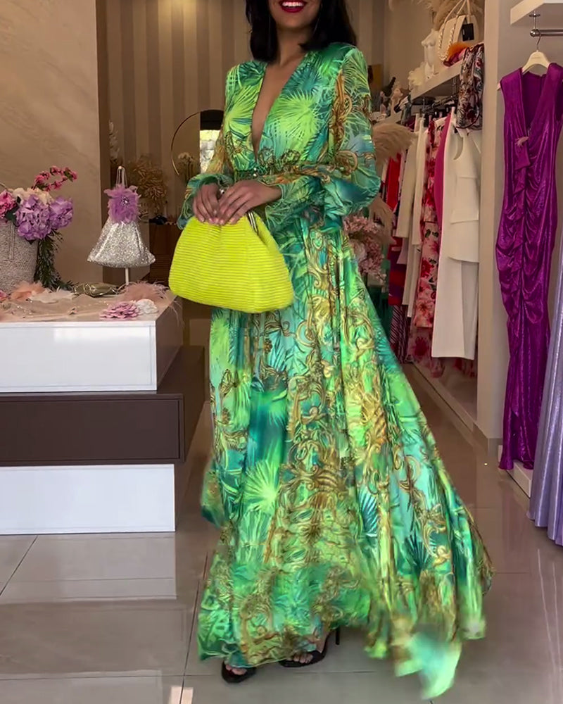 Aceline™ - Elegante Bedrukte Maxi Dress met Empire Taille