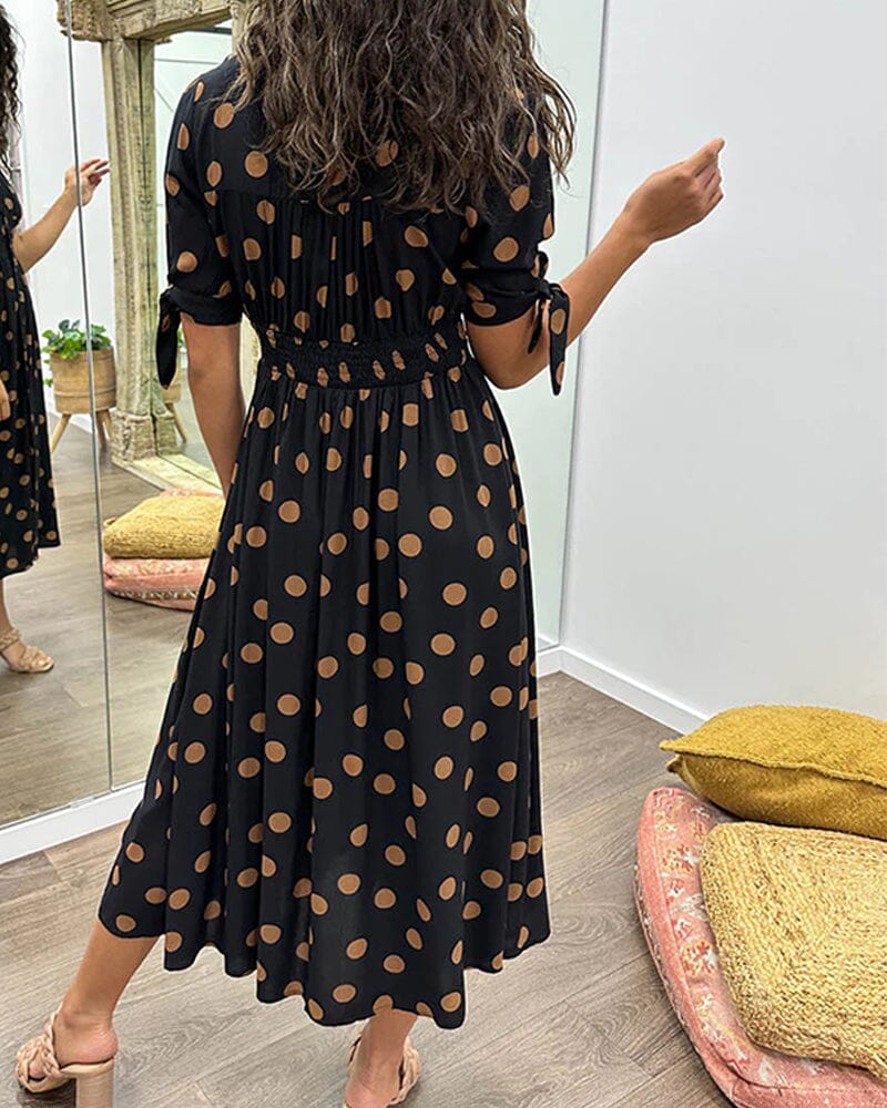 Mina™ - Polka Dot Jurk met Diepe Puntige Halslijn
