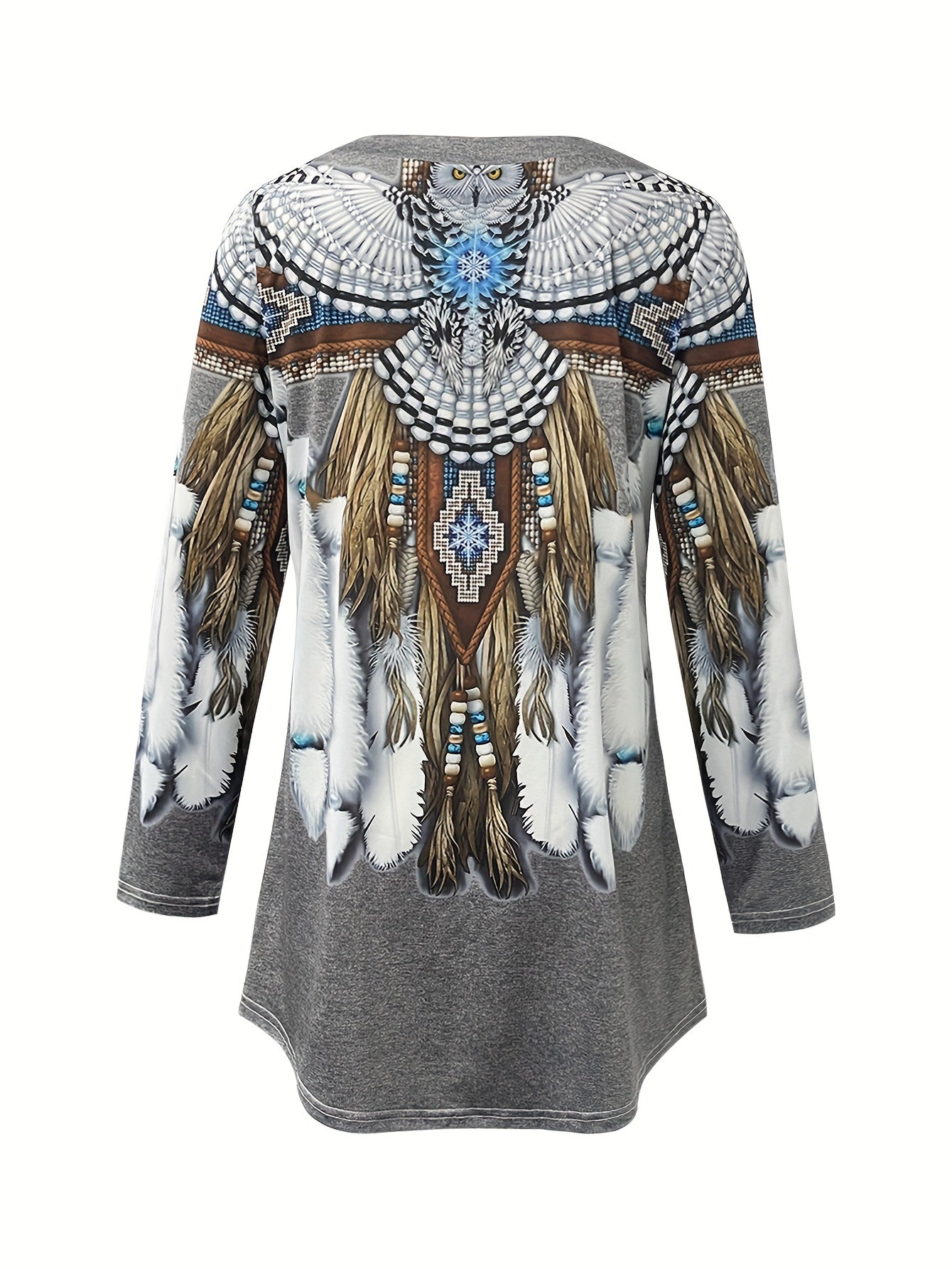 Joelene™ - Longsleeve T-shirt met vintage etnische print