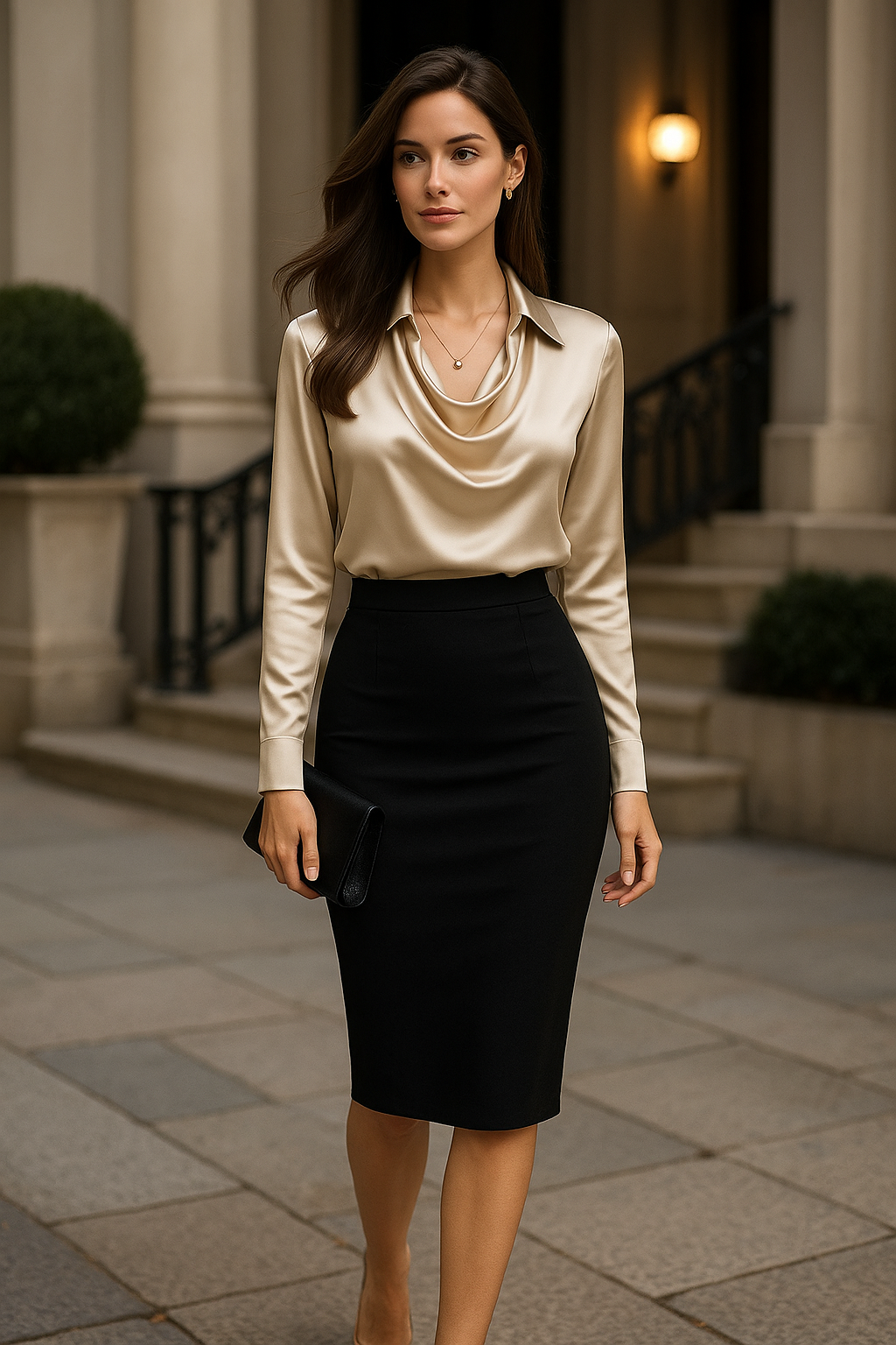 Laureline™ - Glimmende Blouse met Geplooide Kraag - Chic & Tijdloos