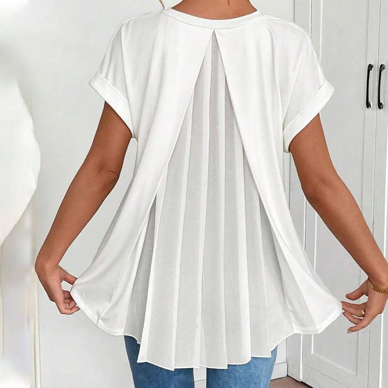 Estella™ - T-shirt met korte mouwen effen kleur patchwork