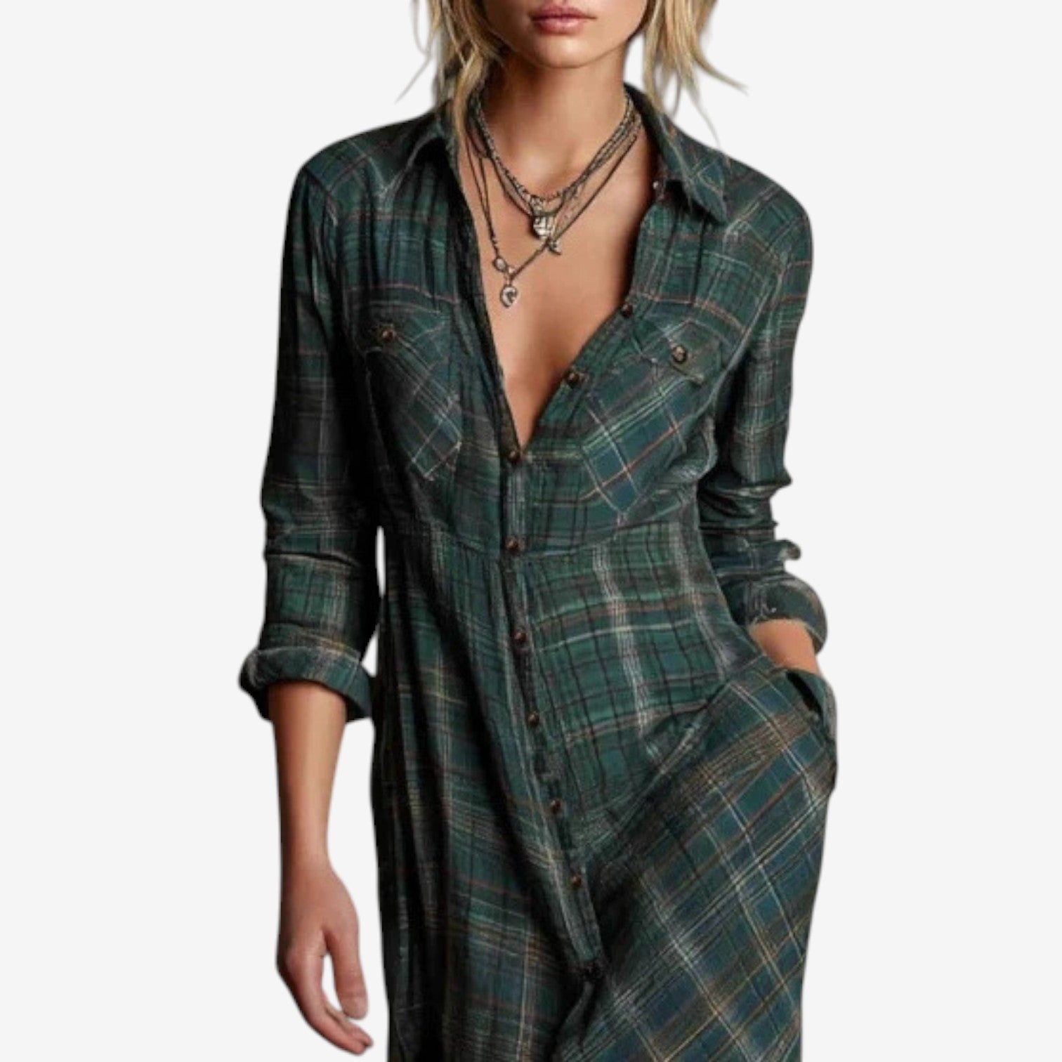 Dahlira - Lange Elegante Jurk met Knopsluiting