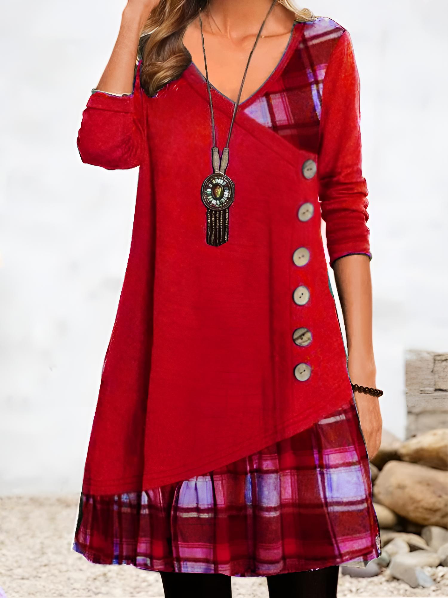 Julia Luce - V-hals Knoopjurk Elegantie en comfort voor je herfstdagen!