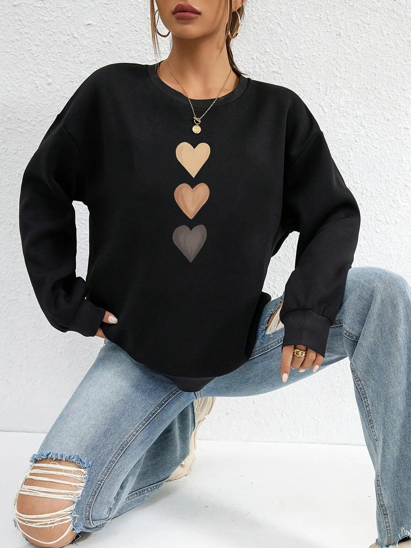 Belle™ - Sweatshirt voor Vrouwen met Bedrukt Drie Hartjes, Casual met Lange Mouwen