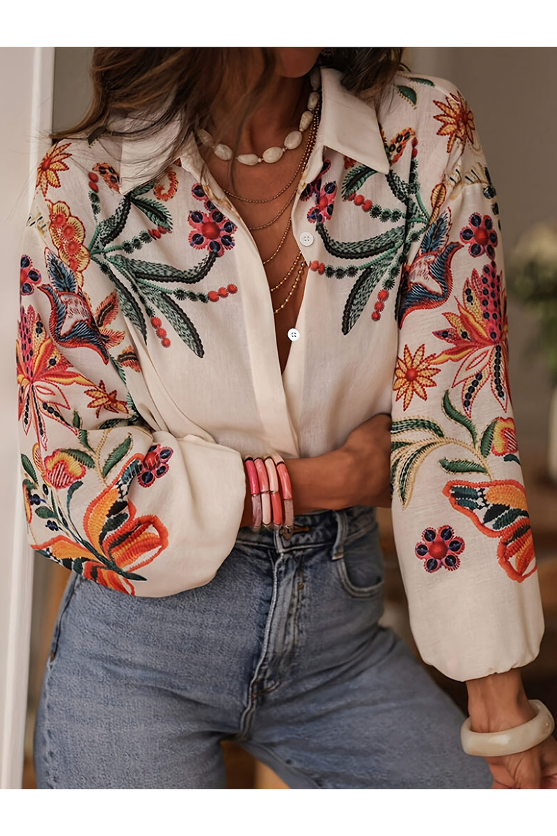 Fabienne™ - Bloemenhemd met borduursels – Een vleugje Middellandse Zee in elk detail
