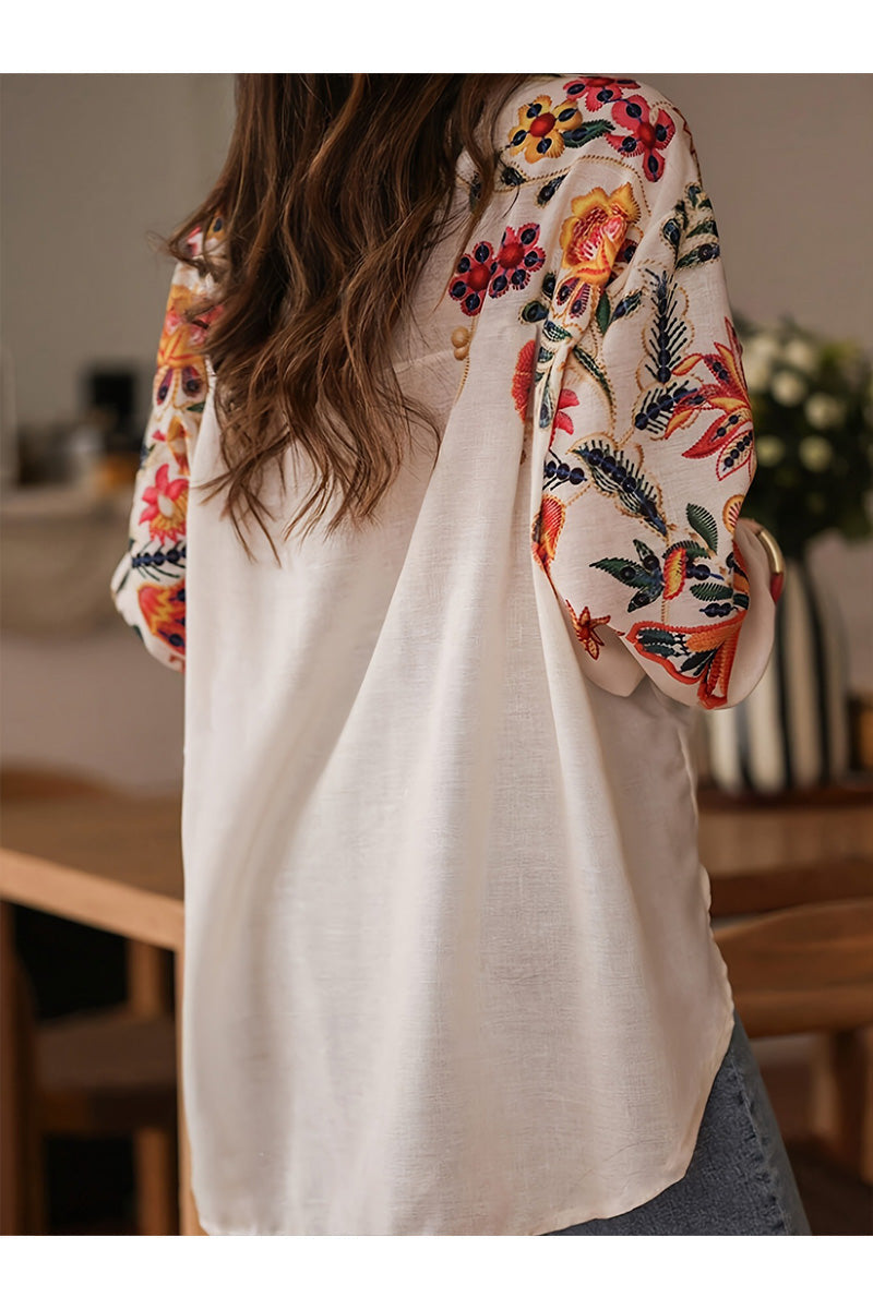 Fabienne™ - Bloemenhemd met borduursels – Een vleugje Middellandse Zee in elk detail