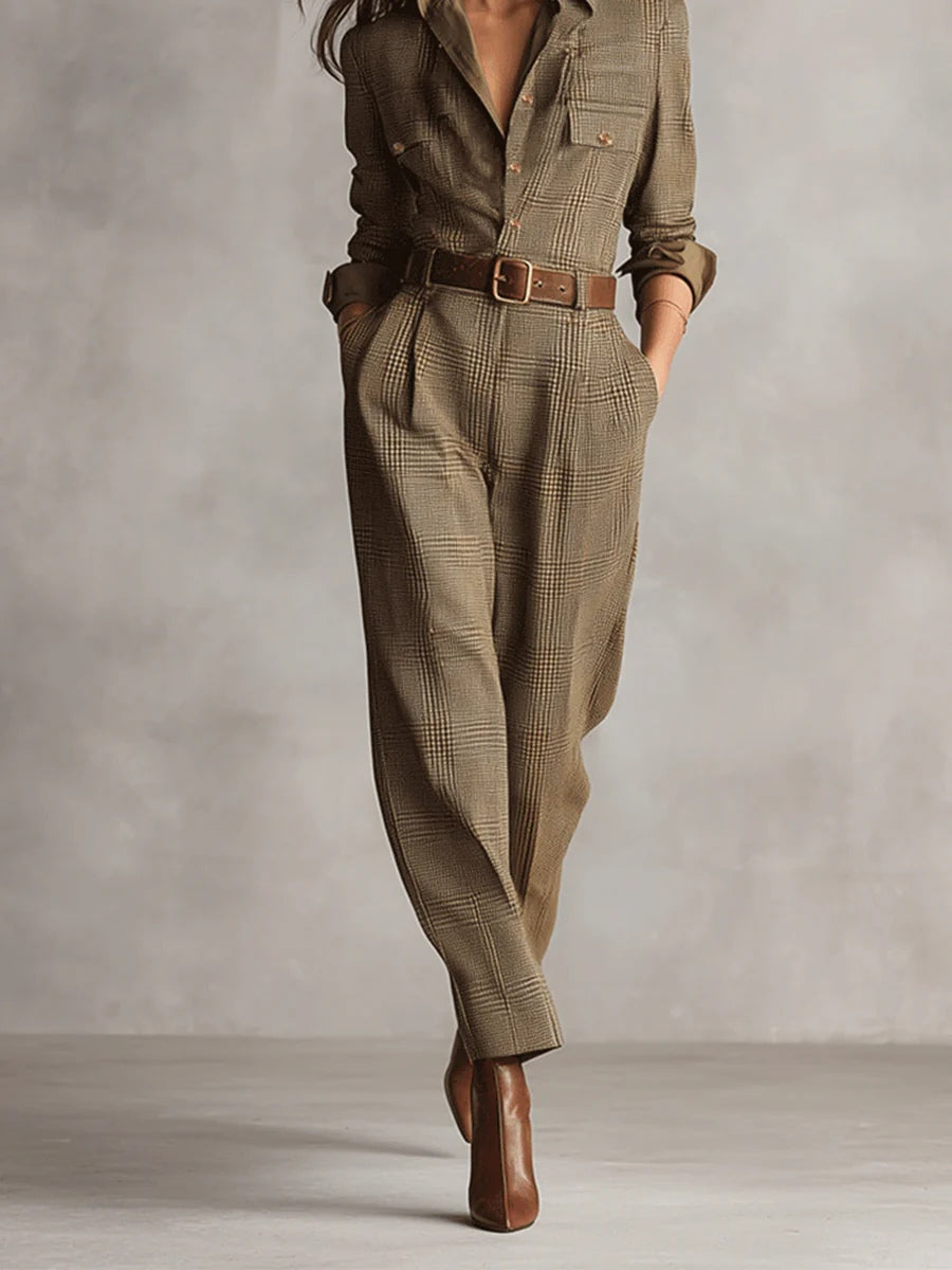 Jovanna - Chic Tweed Jumpsuit met Verfijnde Ruitpatronen
