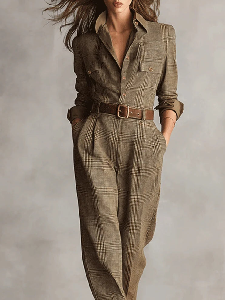 Jovanna - Chic Tweed Jumpsuit met Verfijnde Ruitpatronen
