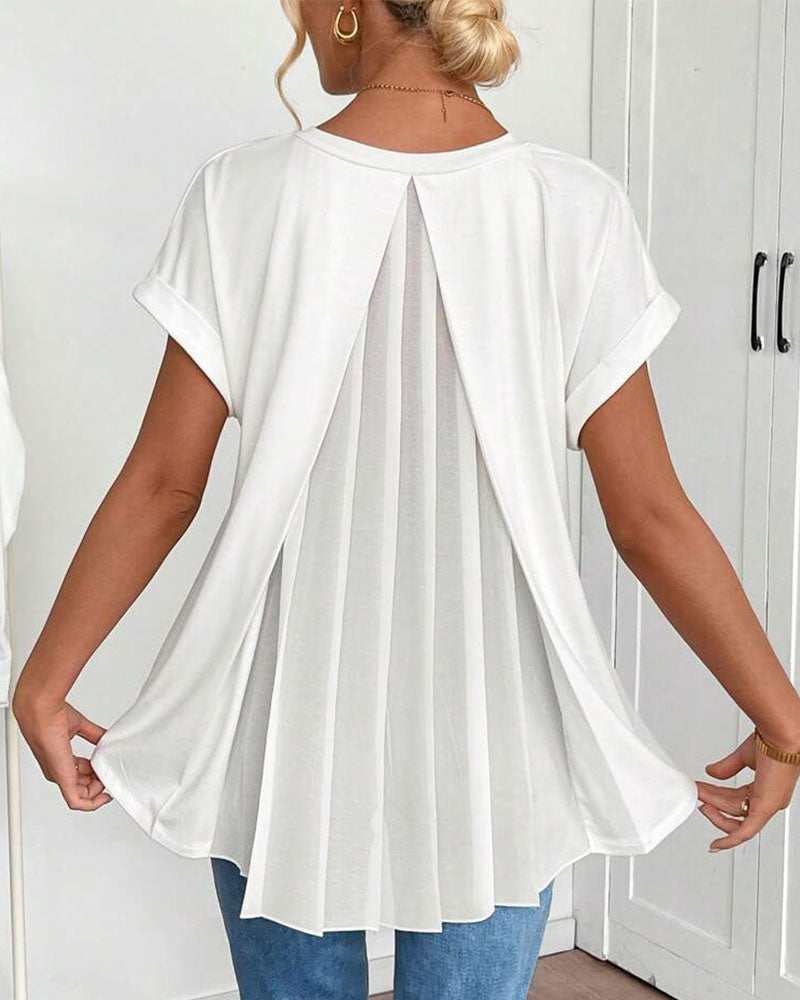 Estella™ - T-shirt met korte mouwen effen kleur patchwork