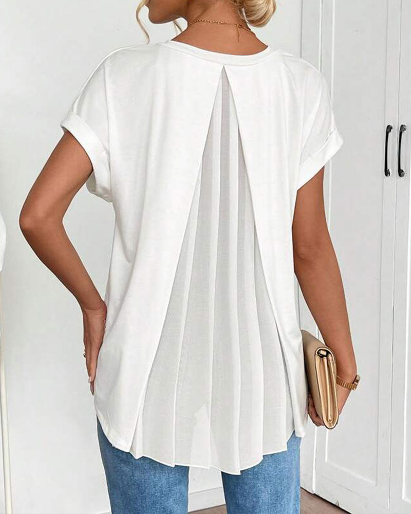 Estella™ - T-shirt met korte mouwen effen kleur patchwork