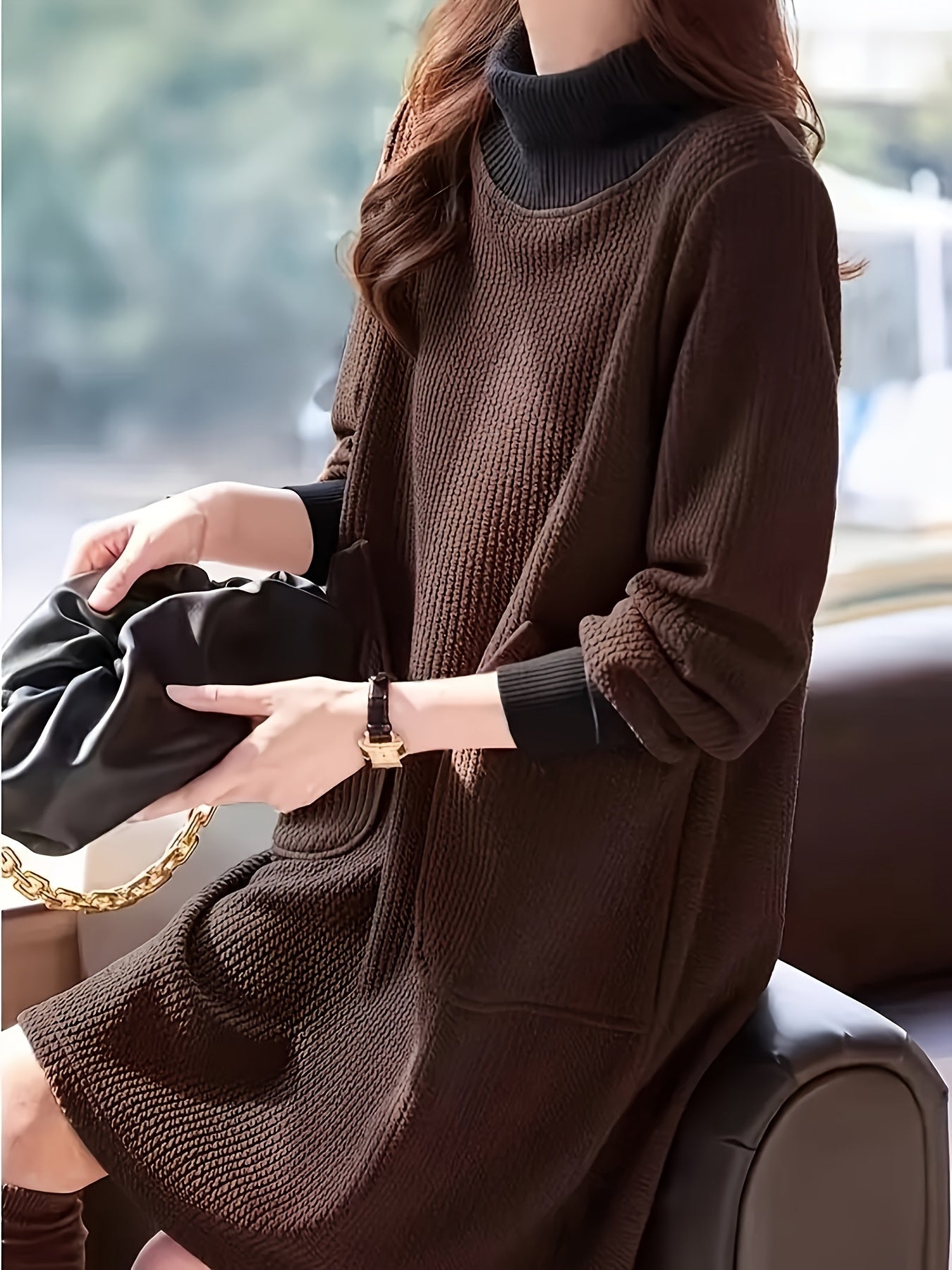 Lydie™ - Chique Midi-jurk met Hoge Kraag en Raglanmouwen