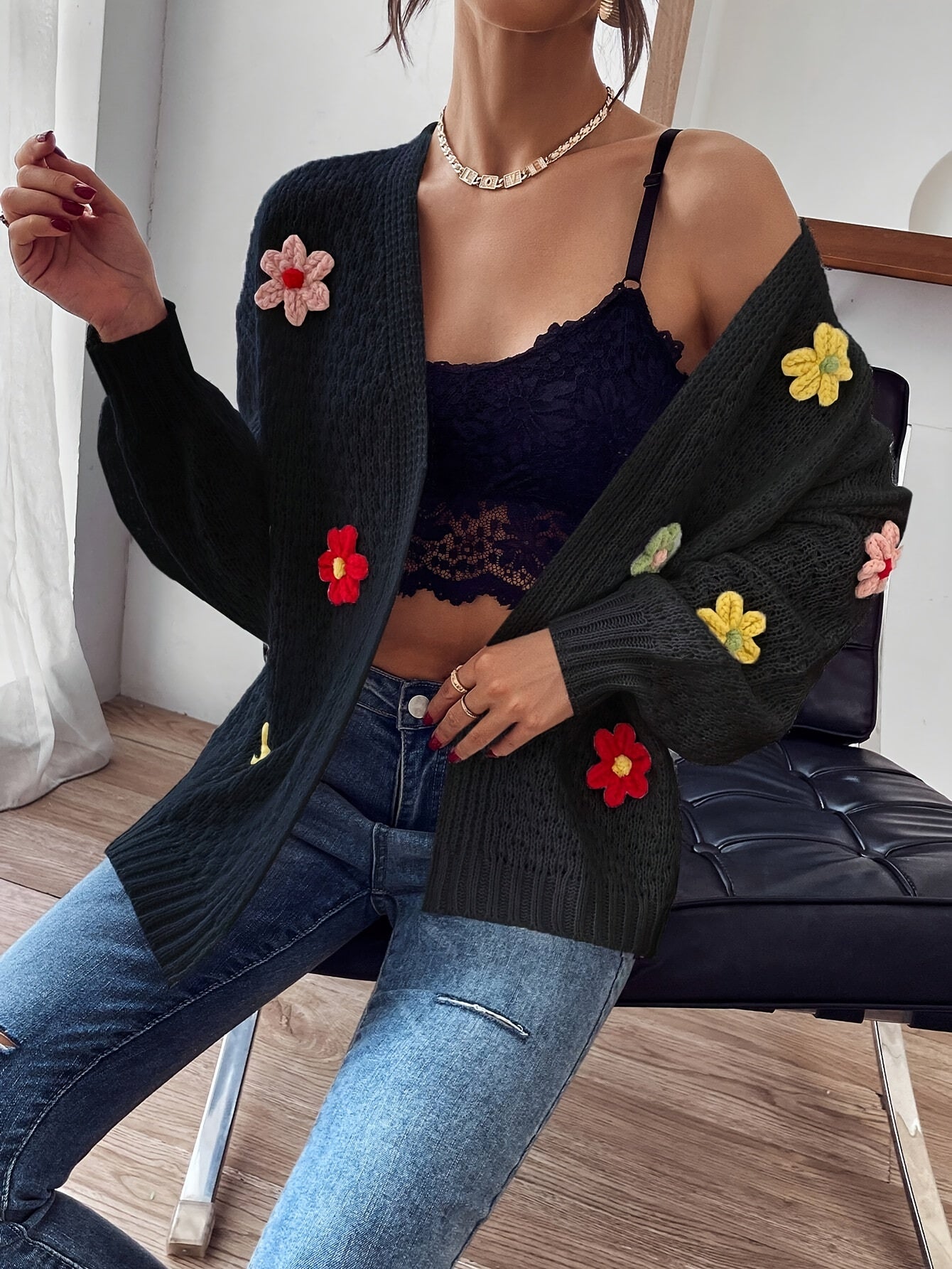 Risette™ - Gebreid gebloemd vest