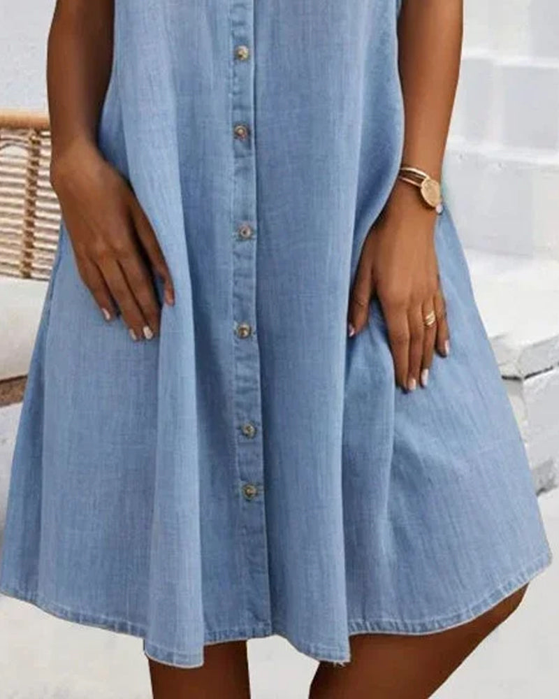 Evelina™ - Midi jurk met knoop en omgekeerde kraag