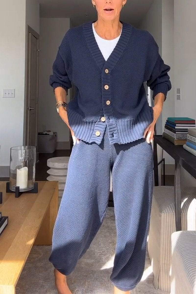 Marielle - Casual dames set met V-hals en wafelstructuur