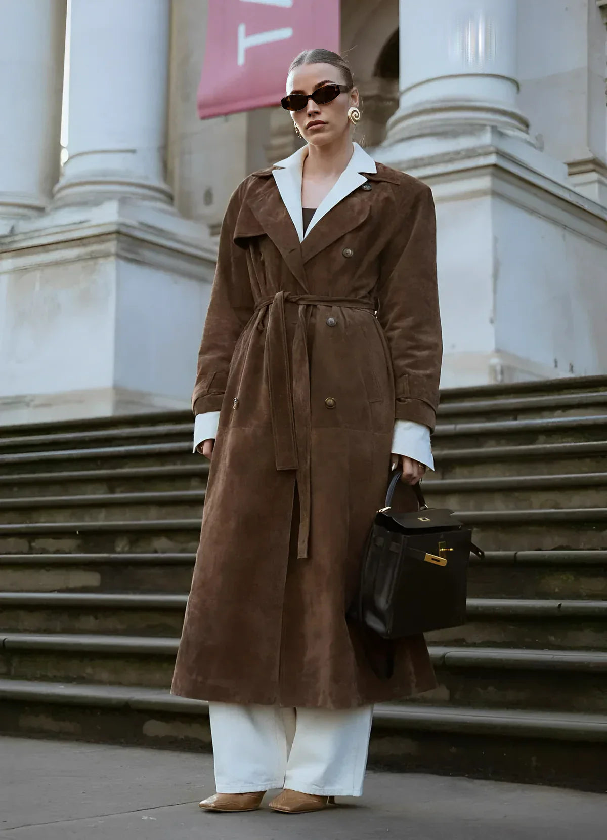 Cléore™ - Elegante suède Trench Coat voor dames